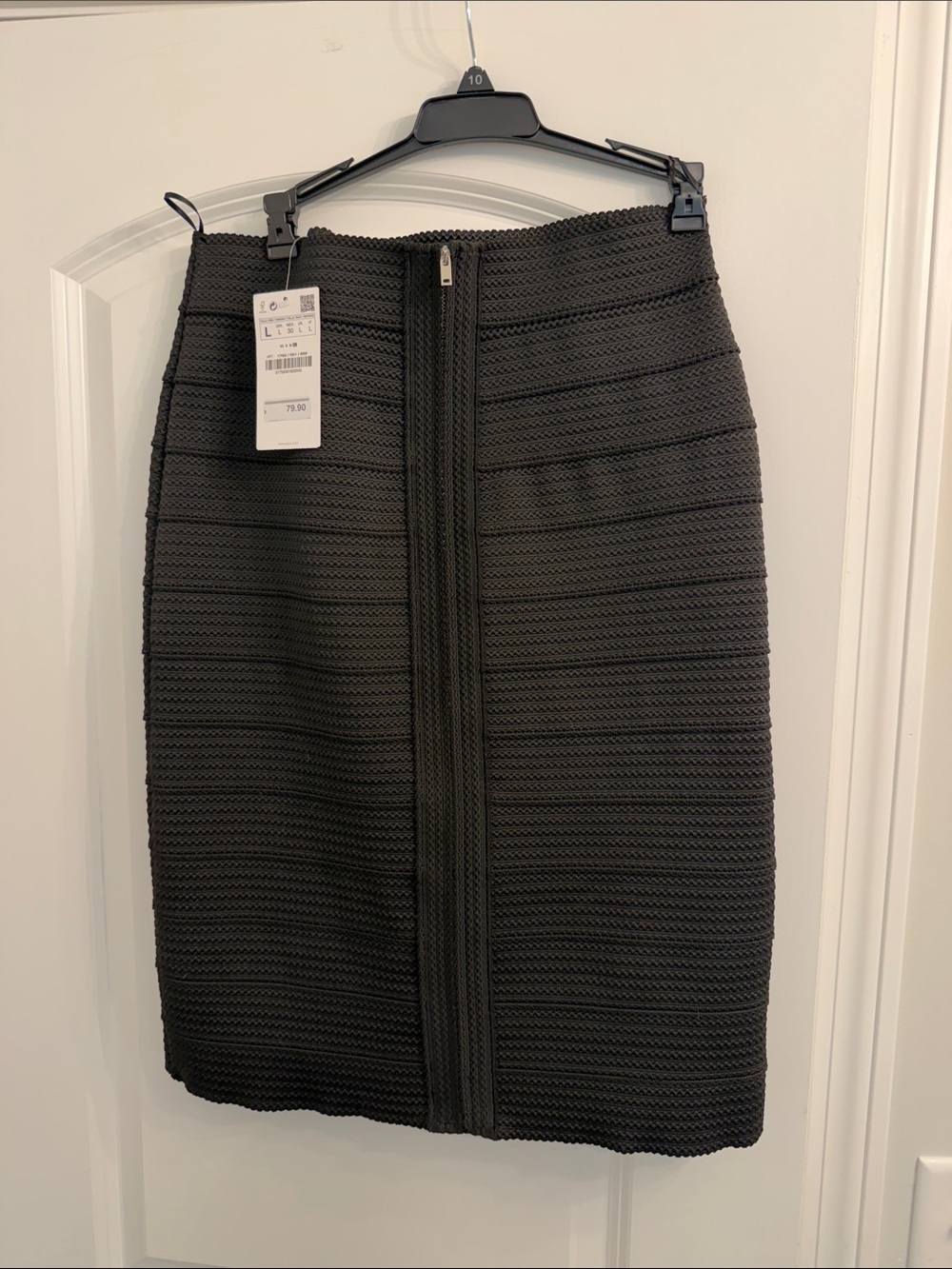 Zara Black Textured Rib Knit Pencil Skirt high waist full zip back NWT size L - Picture 3 of 10